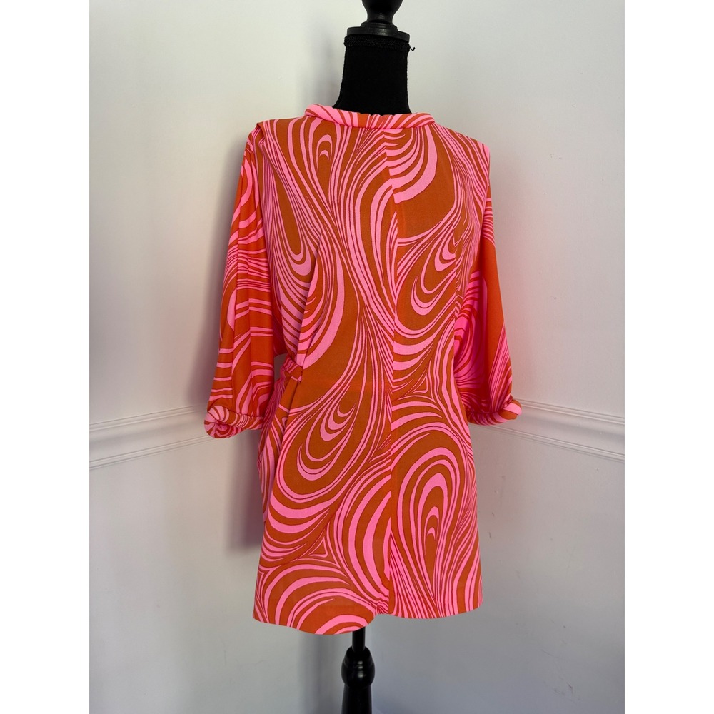 Vintage Saks Fifth Avenue Pink Orange Swirl Psychedelic Mod Mini Dress size S